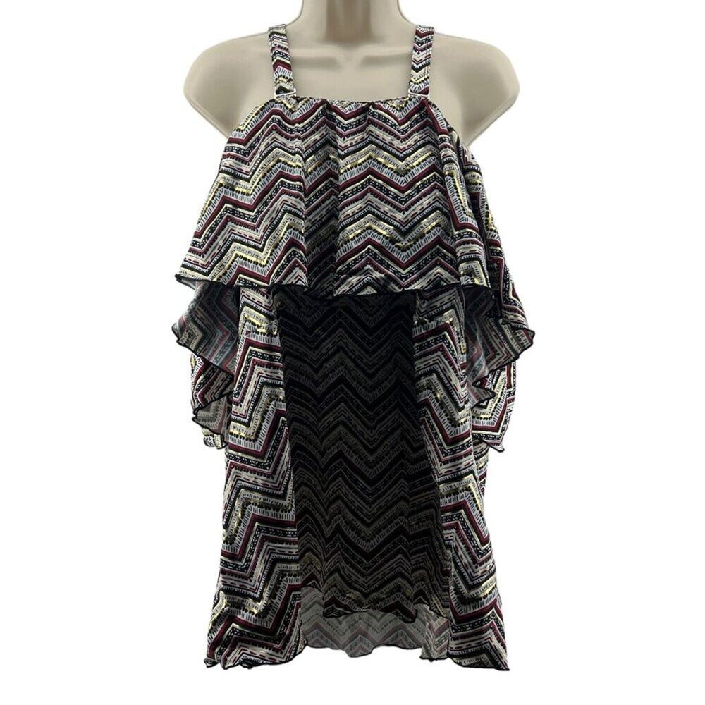 Swimsuits for All Ruffle Off Shoulder Sleeve Tankini Metallic Womens Size 28
